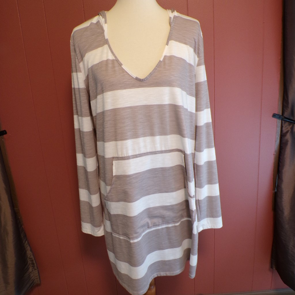 Merona Women's Cover-Up Hoodie Long Sleeve White & Gray Striped Xl
